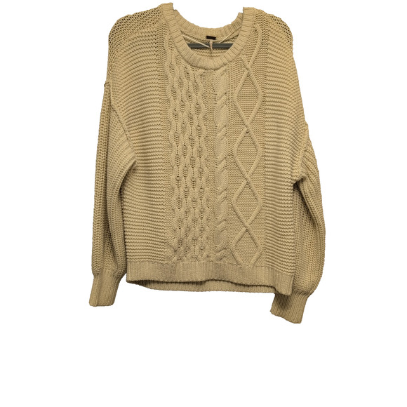 Free People Dream Cable Knit Sweater Women's S Cream Ivory Oversized Crew - Picture 1 of 12